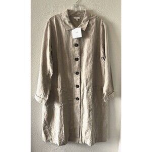 NWT J. Jill Love 100% Linen Duster Coat Size L Petite Pockets Tan Minimalist